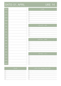 Digital planlegger April 2026 - A5 format - PDF (Lys Grønn)