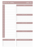 Digital planlegger April 2026 - A5 format - PDF (Rosa)